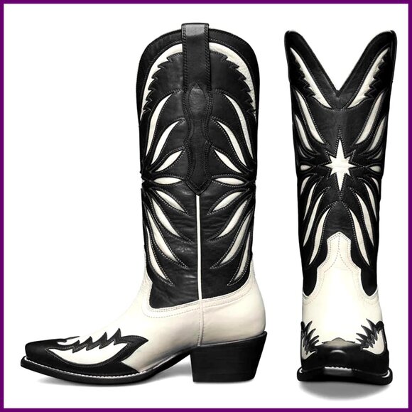 Women's Mid Calf Cowboy Boots Pointed Toe Western Style Faux Leather